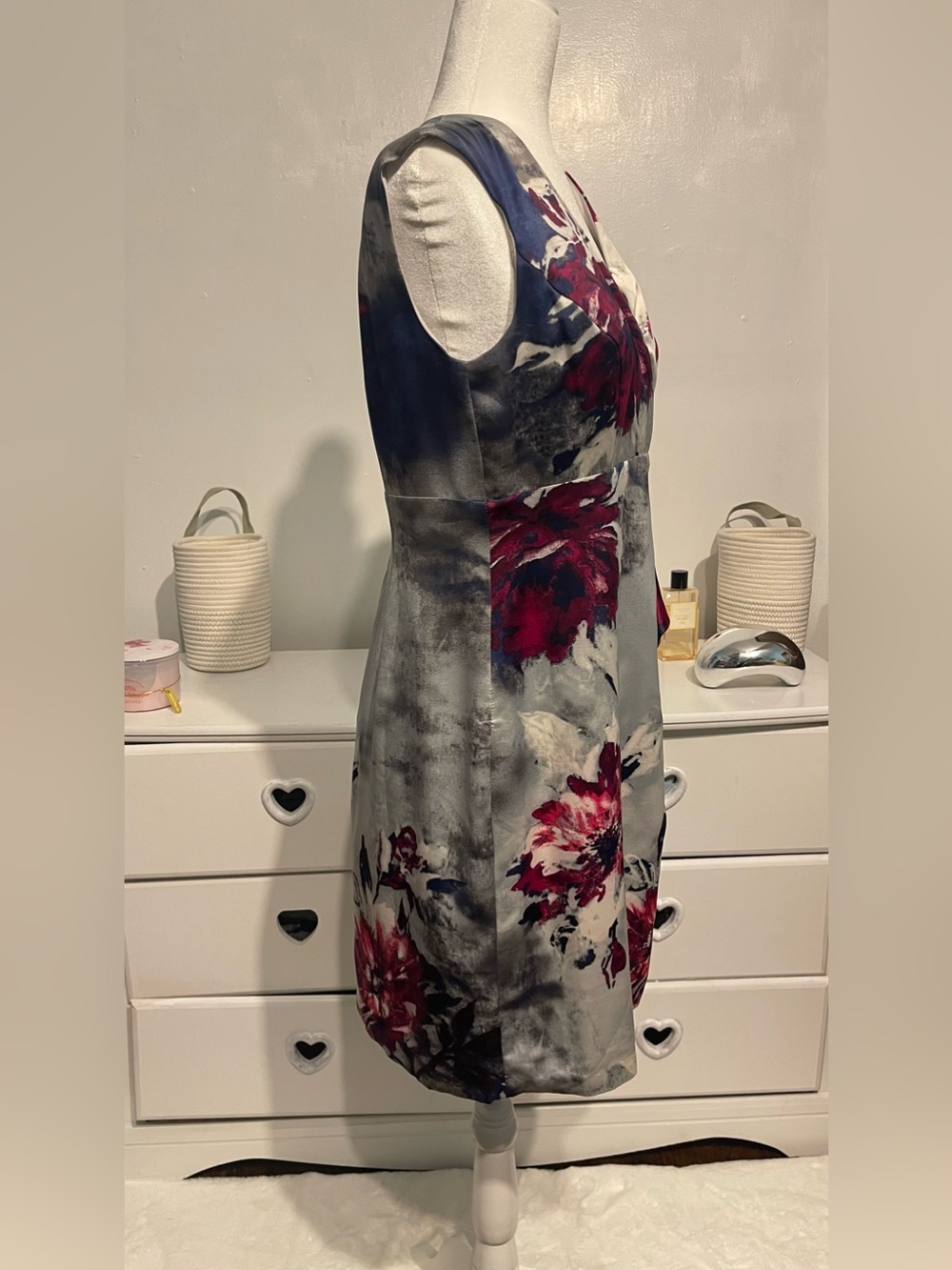 Donna Ricco Elegant multicolor Sleeveless Dress with Plum Floral Print - Picture 5 of 12